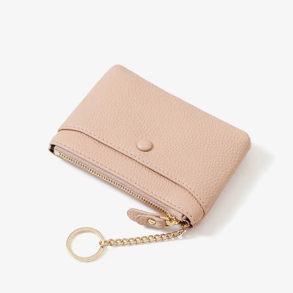 Fashion Zipper Litchi Pattern Wallet Card Holder with Key Ring Mini Coin Purse Pure Color Multifunctional Short Wallet Student