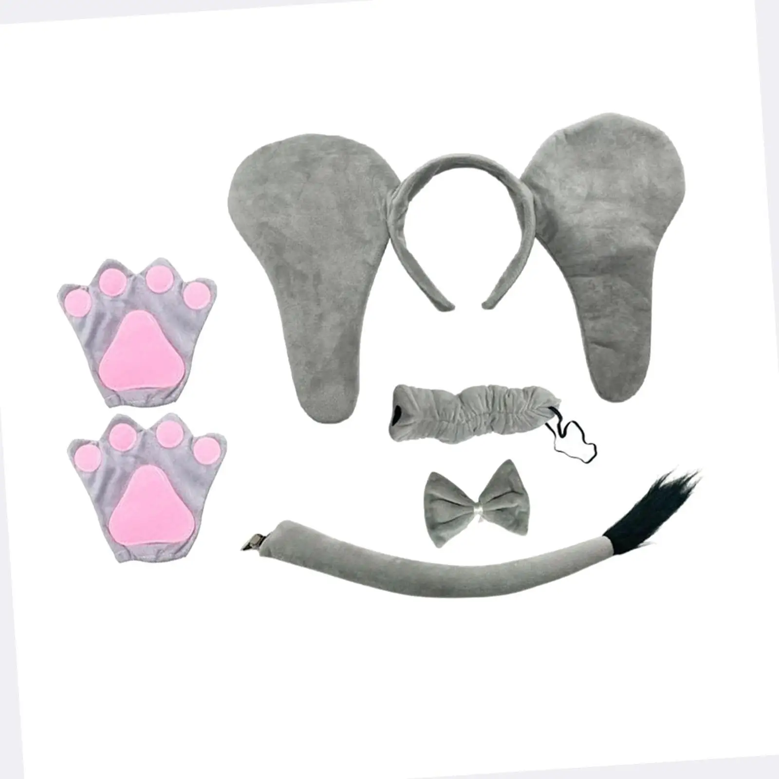 Kids Elephant Costume Set Party Accessory Headband Nose Tail Bowtie Animal Costume for Festival Supplies
