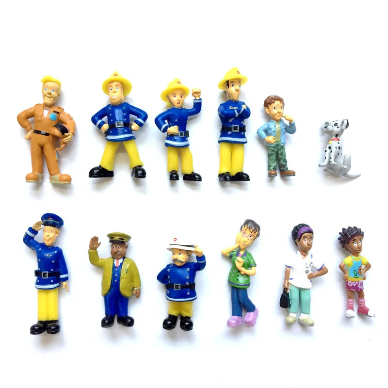 12Pcs/set Fireman Sam Cartoon Fire Fighting Model PVC Toys Kids Hobby Toy Collection Decor Ornament For Birthday Christmas Gift