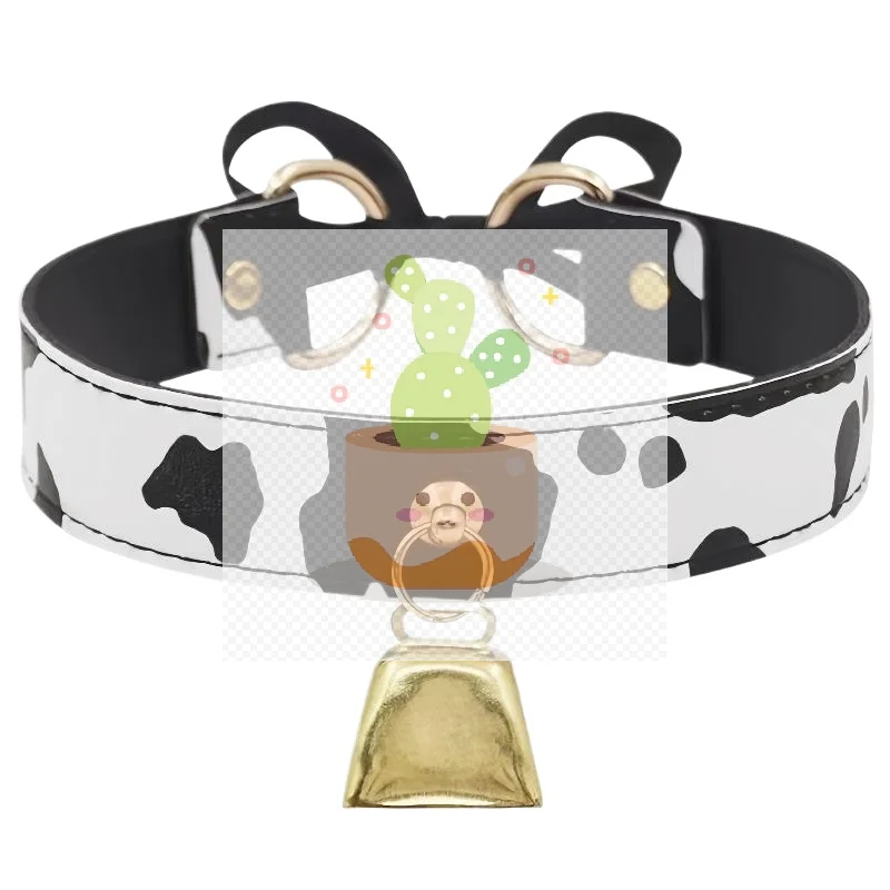 مثير جلد البقرة طباعة جرس قلادة طوق المختنق قلادة للنساء الشرير القوطية الحلو القوس القلائد تأثيري هدايا مجوهرات الحفلات