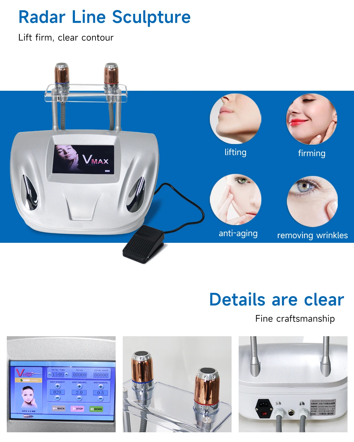 NEWGAGA High Frequency Ultrasonic V Max Facial Beauty Machine Skin Rejuvenation Face Lift Anti Wrinkle Radar Line Carve Device