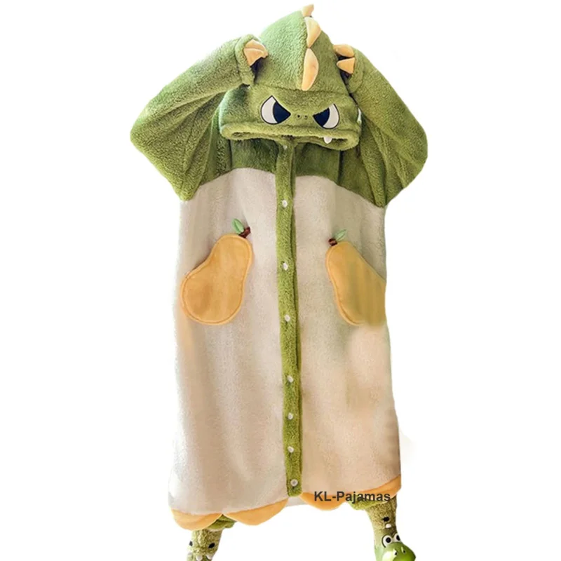 

New 2025 Women's Hooded Nightdress Autumn and Winter Warm Thicken Pajamas Sweet Dinosaur Cosplay Flannel Nightgowns Cute RQR90