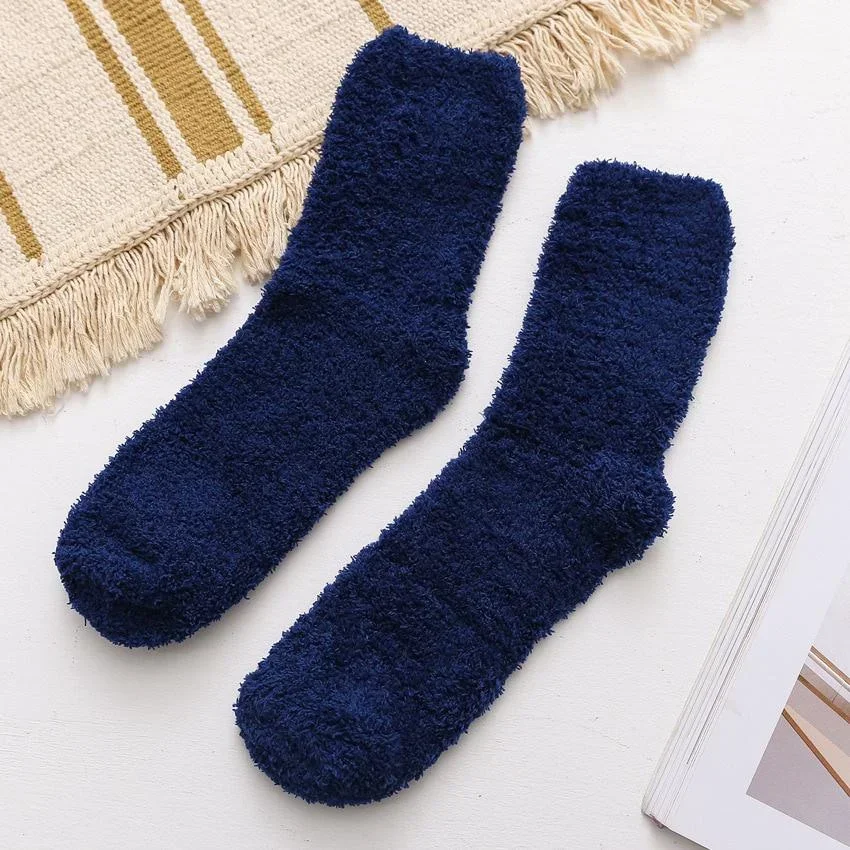 Men\'s Winter Coral Fleece Home Floor Socks Sleeping Tube Socks Solid Color Men\'s Socks