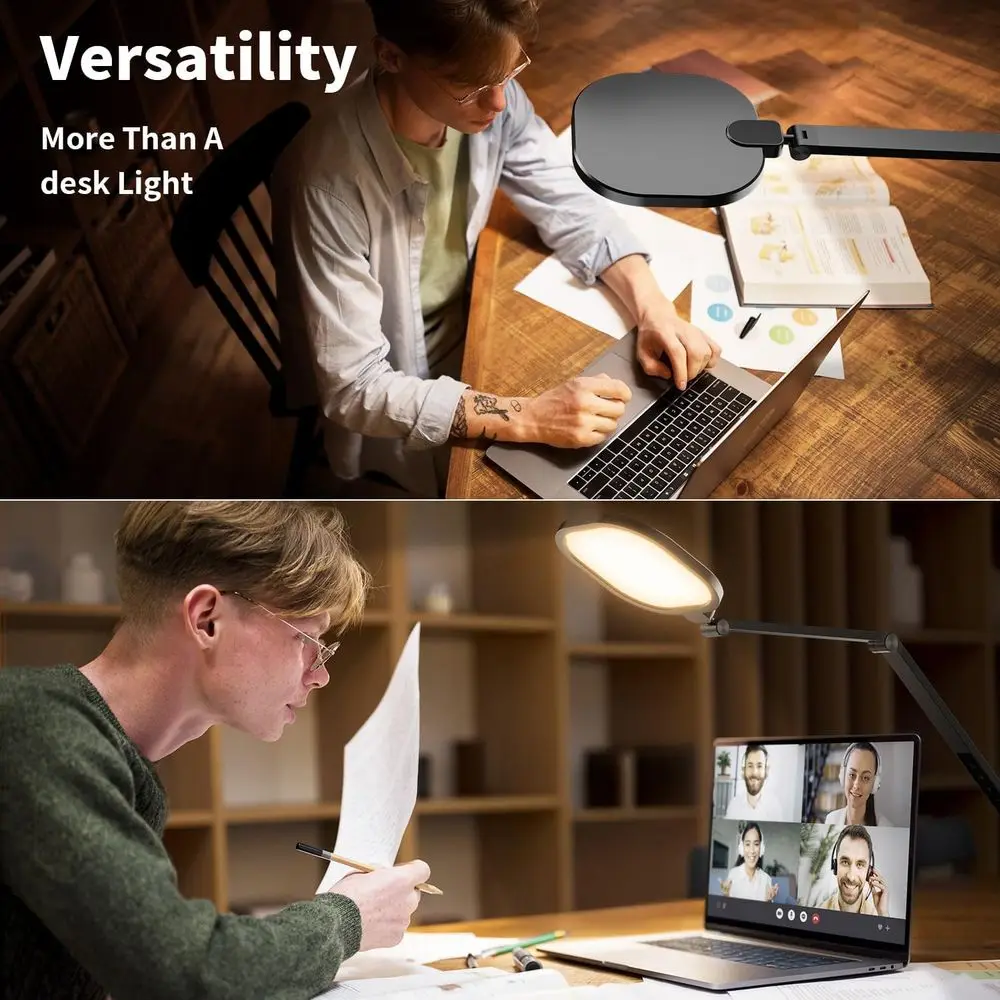 مصباح مكتبي بمشبك LED 1200 لومن للمكتب المنزلي، ضوء للعناية بالعين مع 3 ألوان و10 مستويات سطوع، جهاز تحكم عن بعد، الذاكرة و