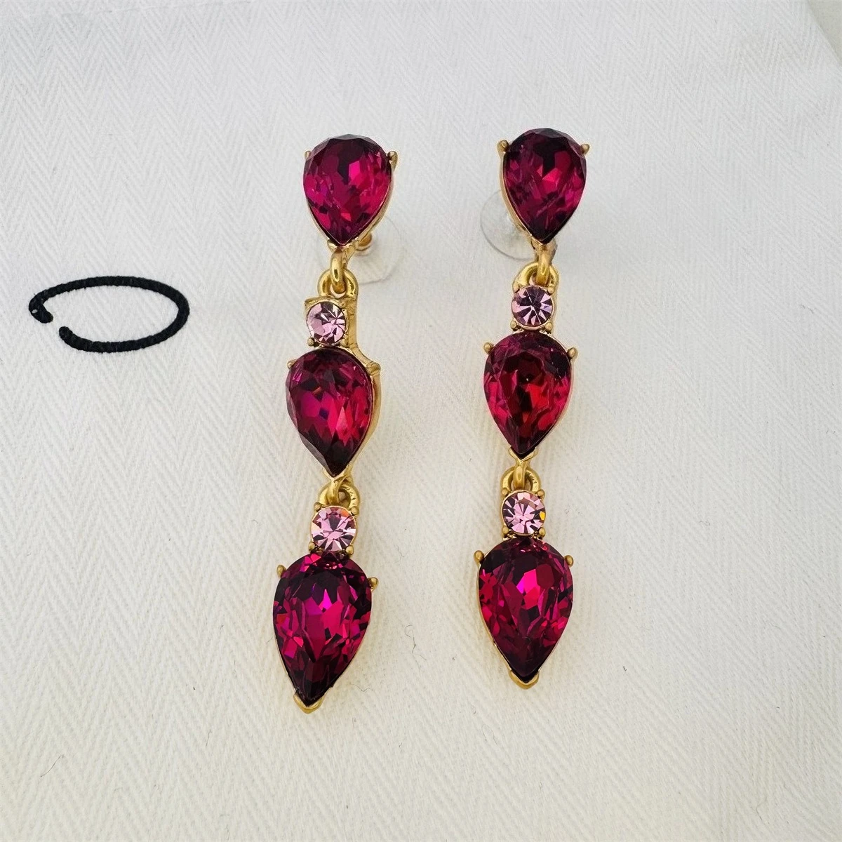 Vintage Gold -plated Long Teardrop Crystal Drop Stud Earrings with Round Rhinestones, Elegant Women Party Ear Jewelry Gift