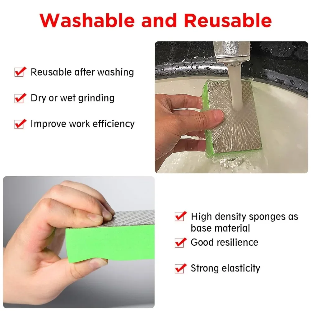 For Glass Tile Diamond Hand Polishing Pads 4PCS 60-3000 Grit Abrasive Grinding Block Pad Wet Dry Sanding Block with Sponge