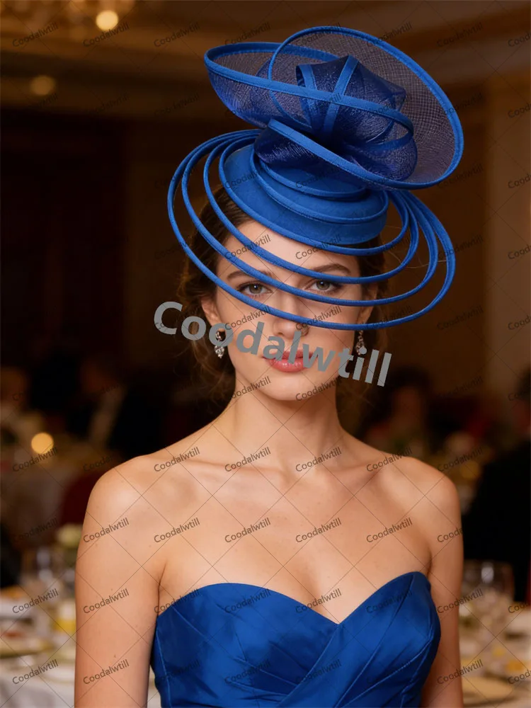 

Church Cocktail Mesh Fascinator Wedding Hat Women Blue Pillbox Cap For Royal Ascot Party Tea Headpiece Bride Wedding Headwear
