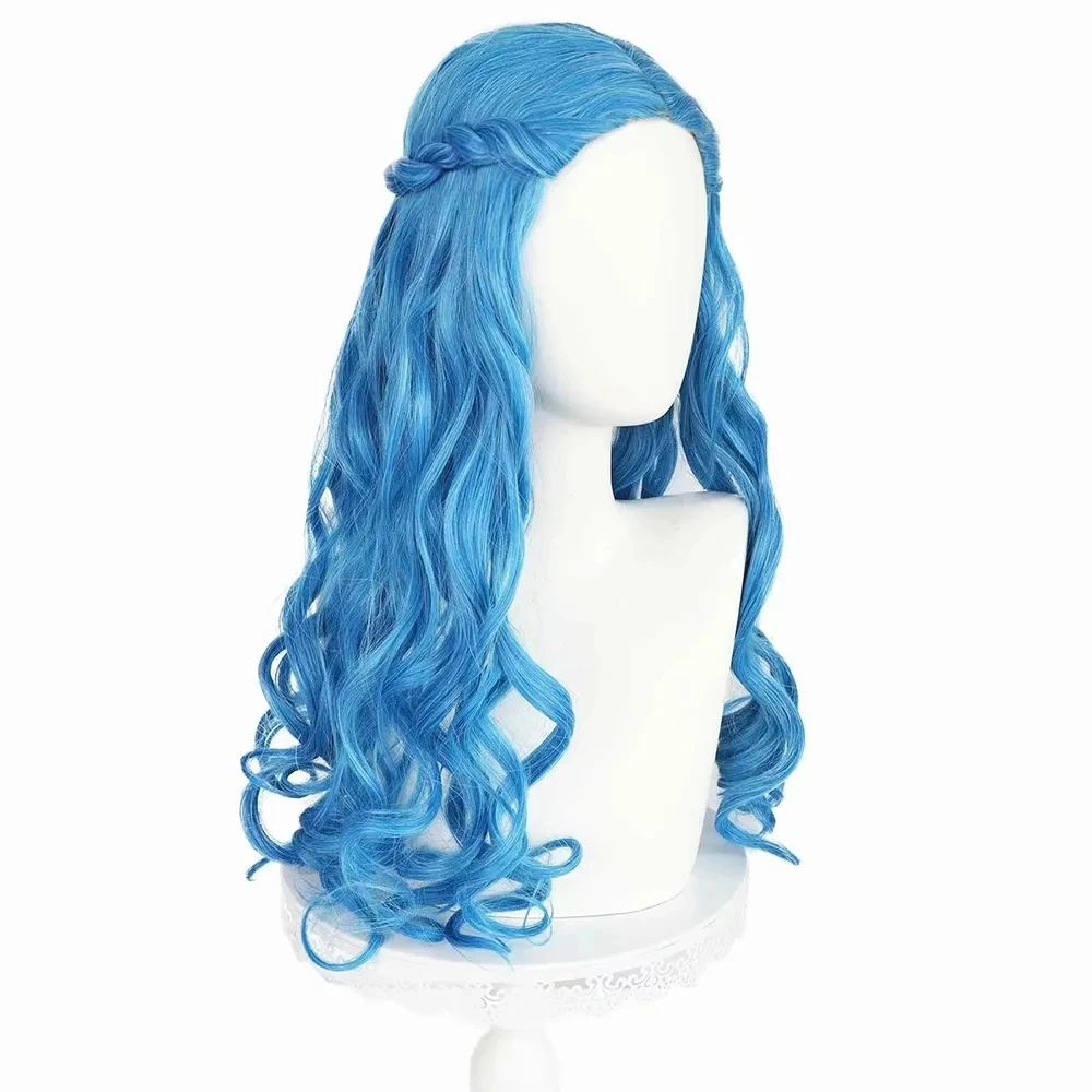 Perruque Cosplay Zombie 3 Addison Alien pour Femme et Fille, Cheveux Longs Bouclés et Ondulés, Bleu Clair, Jeu d'Halloween