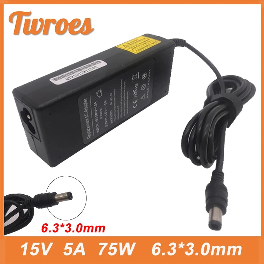 15V 5A 75W 6.3*3.0mm AC Laptop Charger For Toshiba A10 M10 A2 A9 M2 M5 M9 A600 M500 R500 M400 J4 J70 J63 6000 Portable Adapter