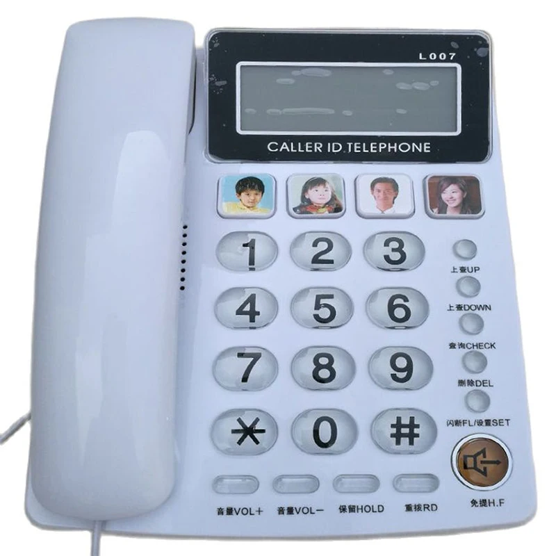 Desktop Phone Caller ID Telephone with 4 Picture Care, FSK / DTMF System, Adjustable Volume & Brightness Speakerphone for Senior