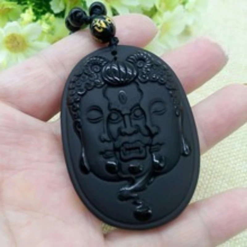 : A Momentary Meditation of and Demon, Obsidian Buddha Pendant, Unisex Protective Necklace