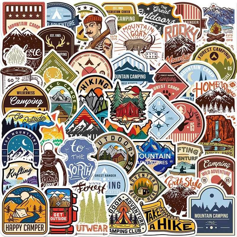 48pcs Outdoor Travel Camping Graffiti Cartoon Stickers Travel Luggage Guitar Fridge Laptop Skateboard Waterproof Decal