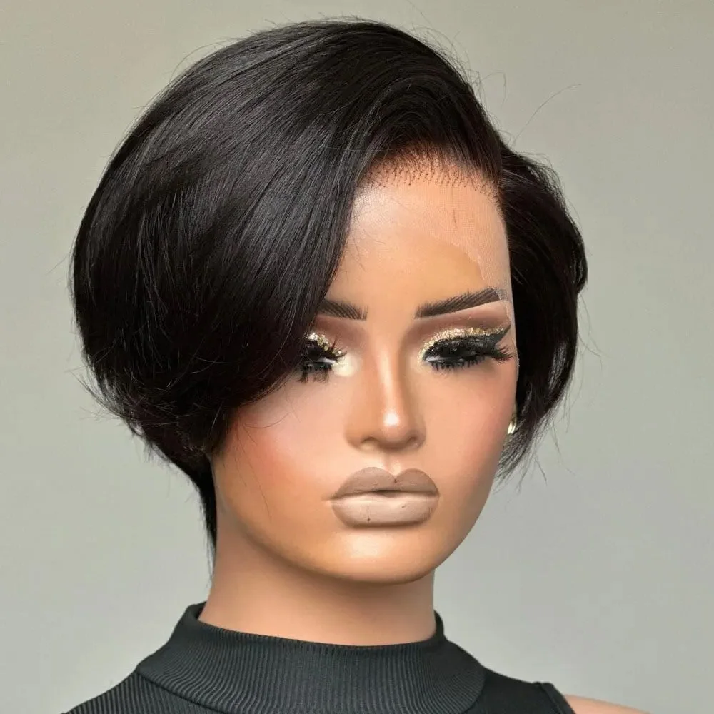 ピクシーカット-13x4-透明レースフロント人毛ウィッグ-女性用-4-27-99j-カラーショートストレートボブフロントウィッグ-150-密度