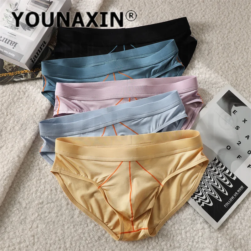 YOUNAXIN 5 Pieces Men's Solid Color Briefs Low Waist Sexy European American Style Undies Youth Sports Underwear M L XL 2XL