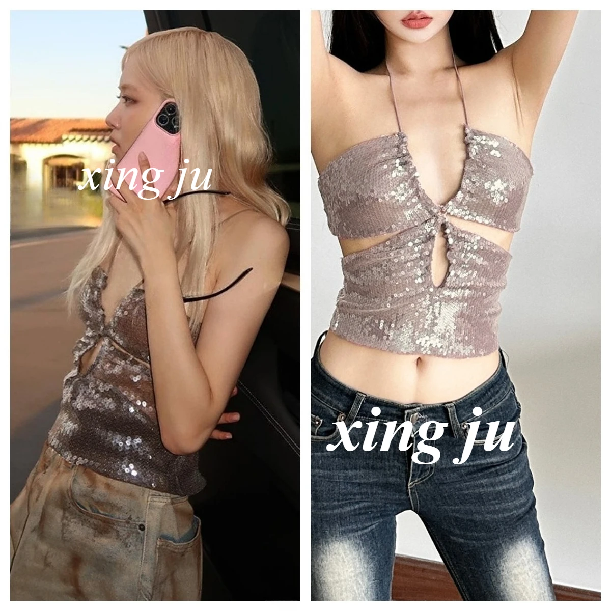 Ropa para el escenario de cantante Kpop, concierto coreano, chaleco Sexy con lentejuelas ahuecadas, Tops cortos, disfraces de Cosplay para mujer