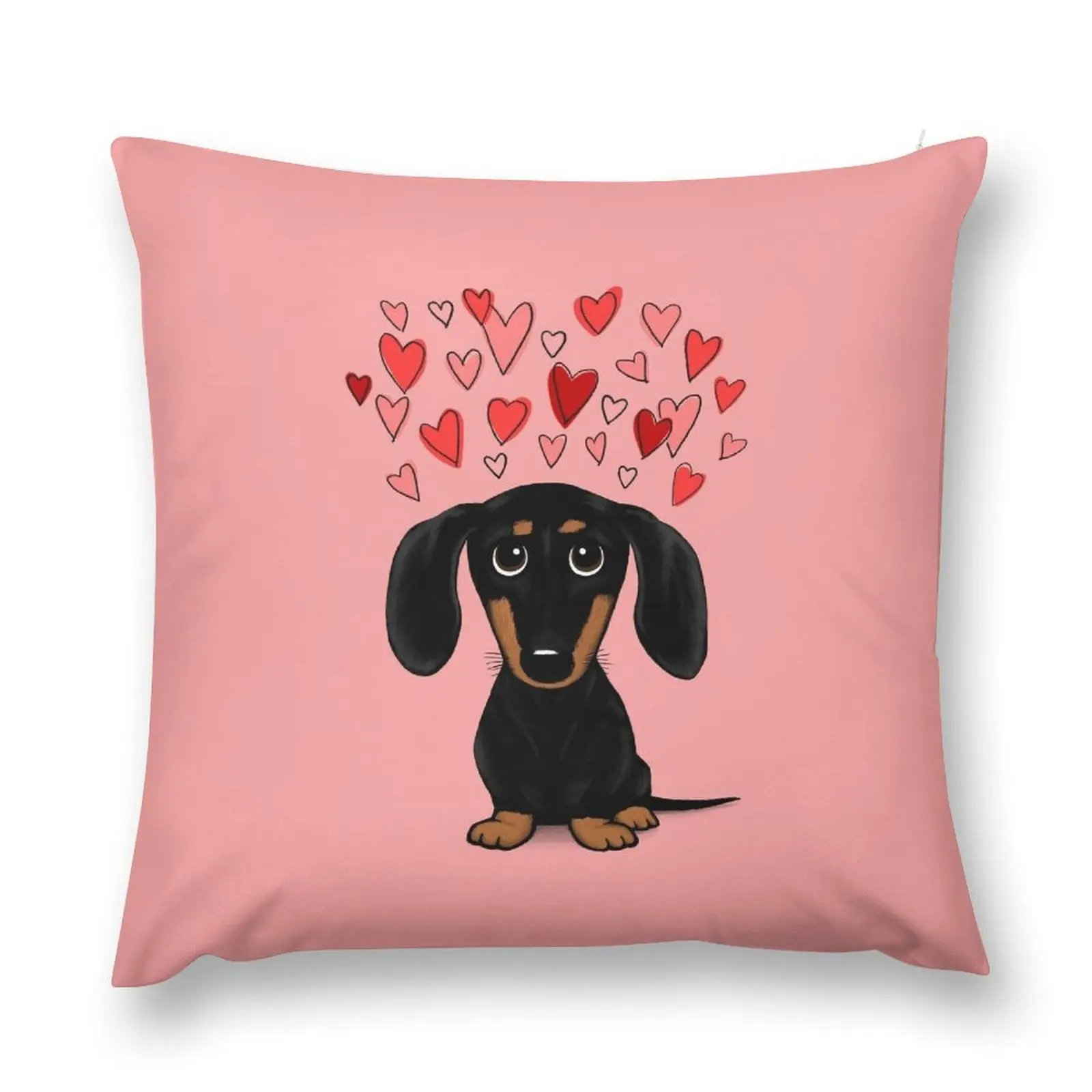 Dachshund with Valentine Hearts Cute Black and Tan Wiener Dog Throw Pillow autumn decoration pillow