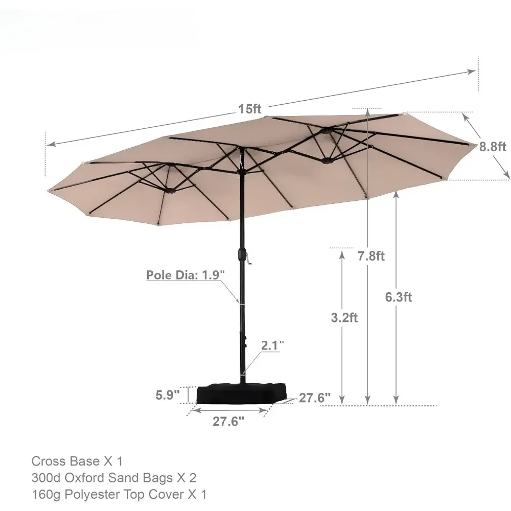 Sombrilla de Patio grande con Base, sombrilla de doble cara para exteriores, 15 pies