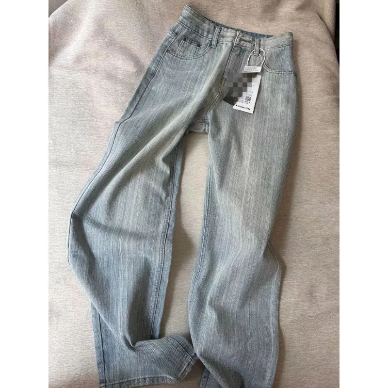 

Джинсы с широкими штанинами полной длины, женские потертые джинсы, джинсовые брюки, свободные, с высокой талией, на молнии, с карманами, базовые, 2025 г., повседневные