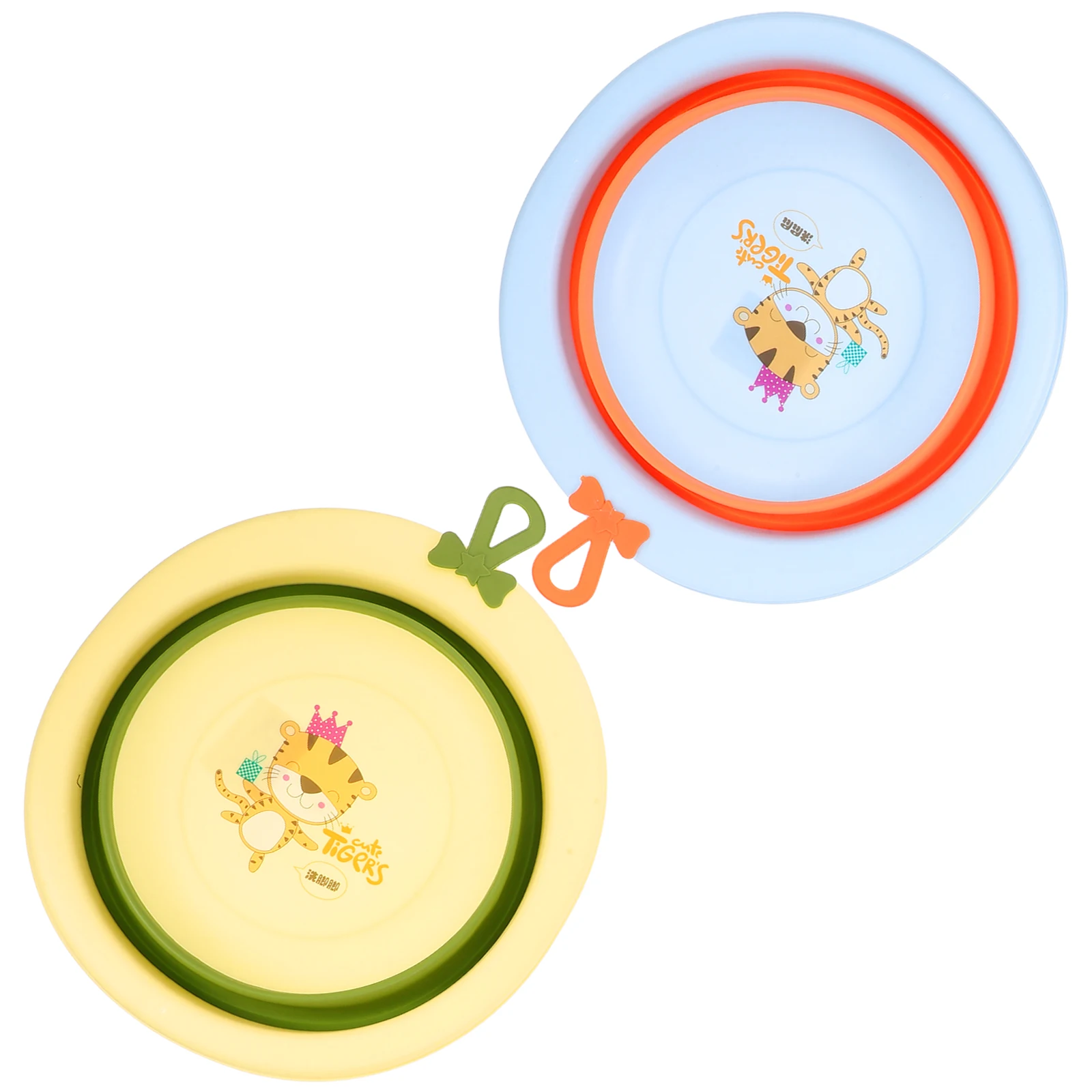 

2pcs Baby Folding Washbasin Newborn Cartoon Lightweight Portable Basin Face Foot Bath Kids Plastic Home Daily Use Basins