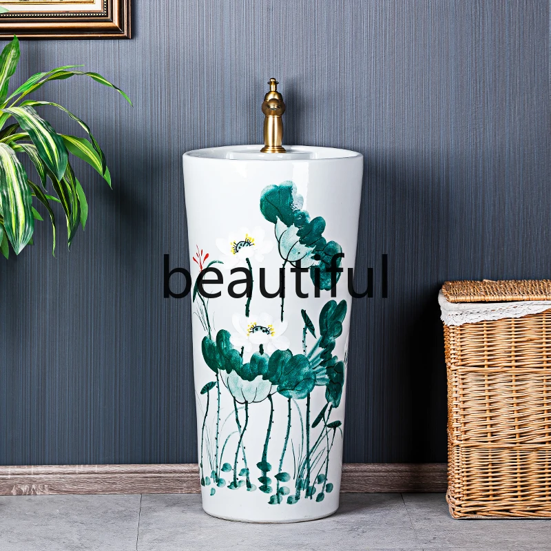 

Hand painted round ceramic column basin household tea room small apartment integrated courtyard outdoor bed and breakfast