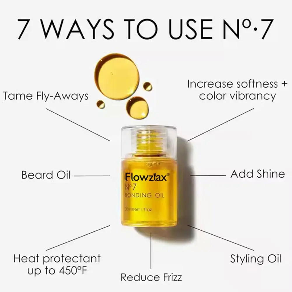 Flowzlax No.7 Bonding Oil 30ml Hair Bonding Treatment Serum Smooth Frizz Control Repairs Split Ends Nourish Shine Hair Care Oils view 6