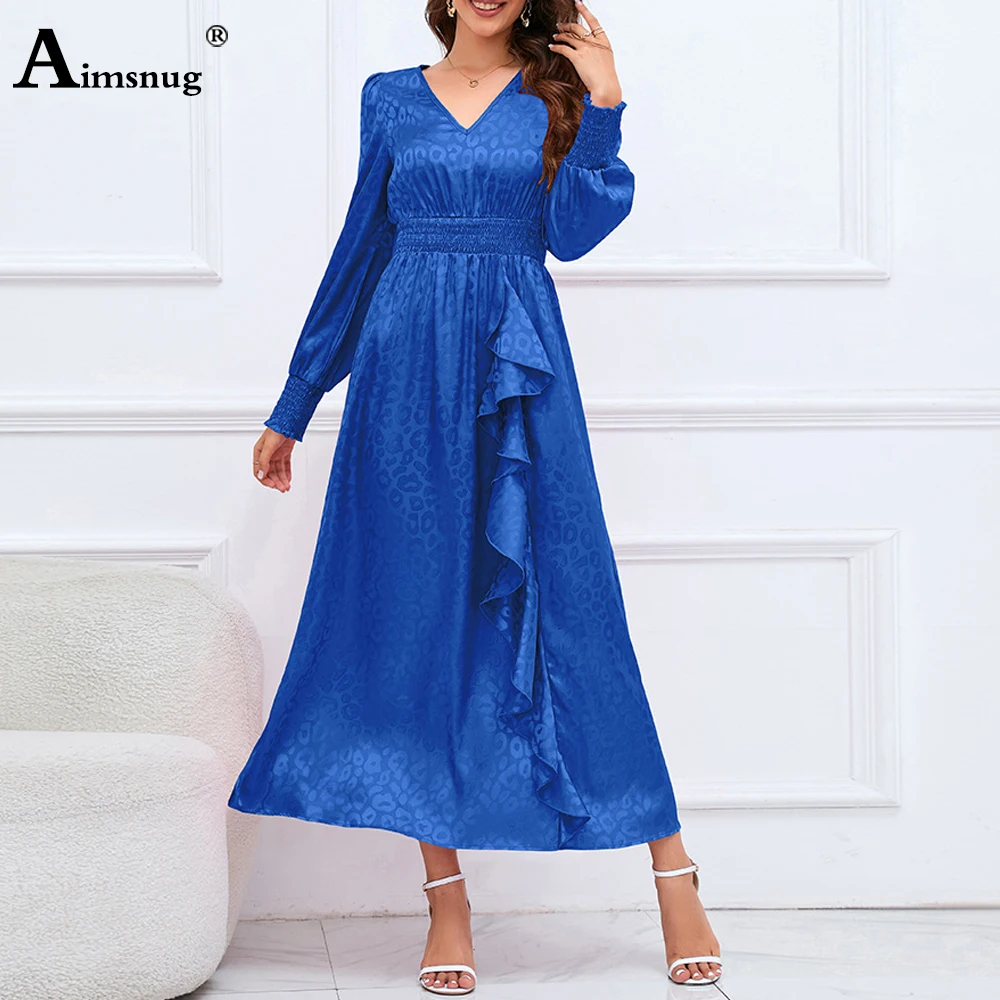 Women Long Sleeve Elegant Maxi Dress Womens High Split Leopard Dots Party Dresses Female Long Ruffled A-line Dress Clothing 2023