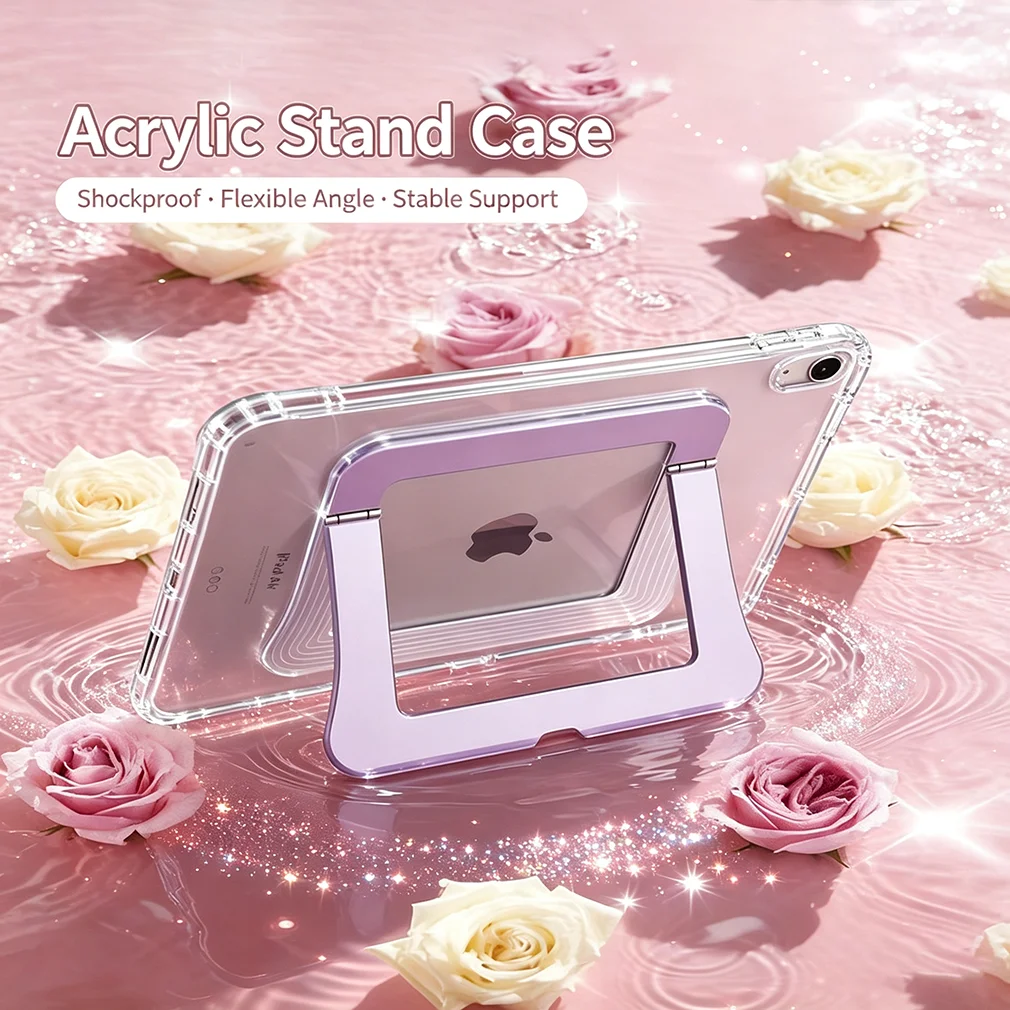 Acrylic Pivot Shell Clear Tablet Case For iPad Pro 11 13 M2 M4 M3 10.2 5/6th 7/8/9/10/11/th Mini 6 7 Air 4 5 6 Stand Cover Y2K