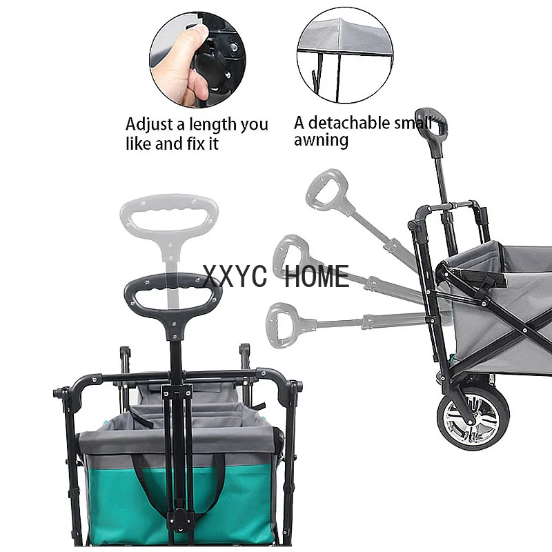 Lighten Up 7In Wheel Folding Wagon Cart 220.5 Capacity W/ Adjustable Handle Pull Oxford Cloth Collapsible Outdoor Garden Trolley