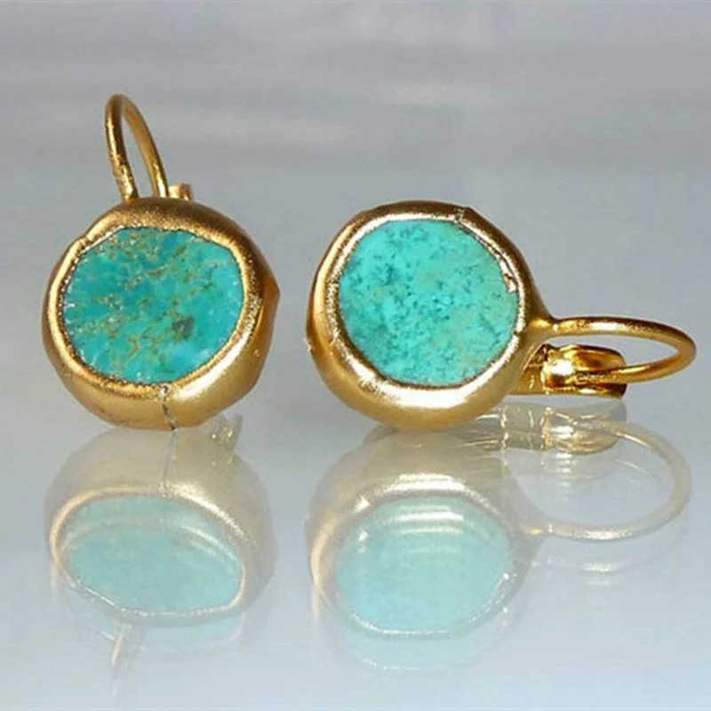 Fonect Fashion 18k Gold Plated Turquoise Unique Gift Earrings for Women Ladies Casual Simple Framed Stone Drop Earrings