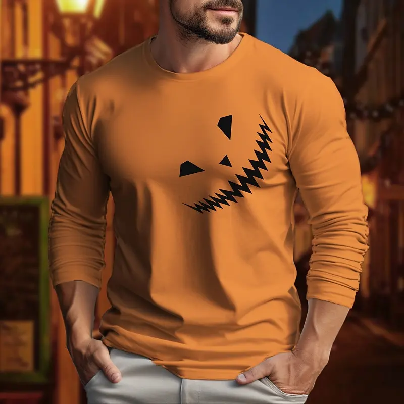 

New Helloween Graphic 3D Print Autumn Men's O-Neck T-shirt Casual Long Sleeve Oversized Pullover Fashion Tops Trend Men Clothing