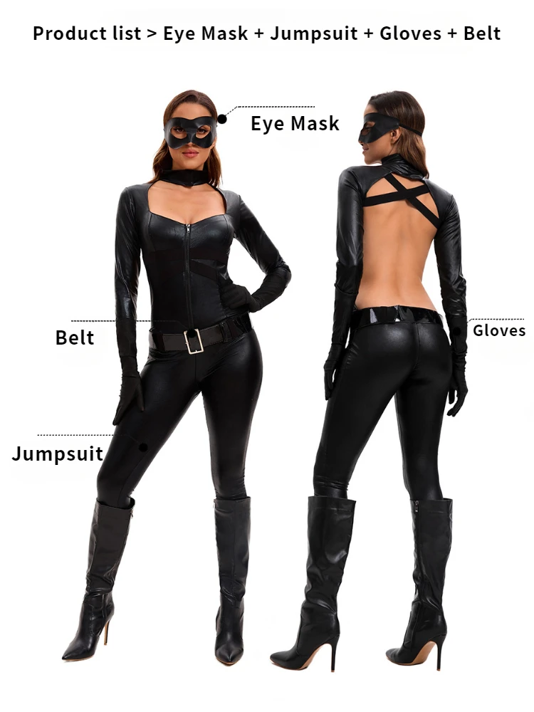 Halloween Adult Women Kitty Cat Costume Sexy Black Masked Girl Jumpsuit Stage Show Costume Batman Movie & TV Character Costumes