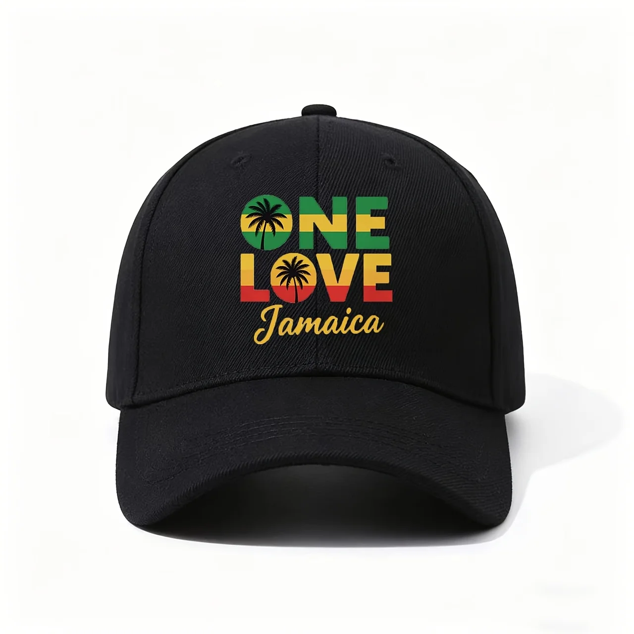 Baseball Cap, Featuring Vibrant One Love Jamaica Design with Palm Trees And Reggae Colors, Made from Premium with Adjustable Clo