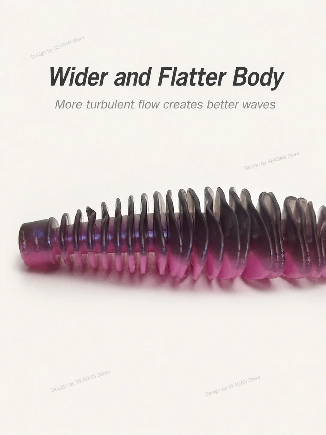 Hopeblaze Needle Tail Soft Worm Lures, 5 Stück, gerippter, flacher Blatt-Raupenköder mit Schweinehautduft, verschiedene Größen für Barsch, Brassen, Süßwasser – Detail 7