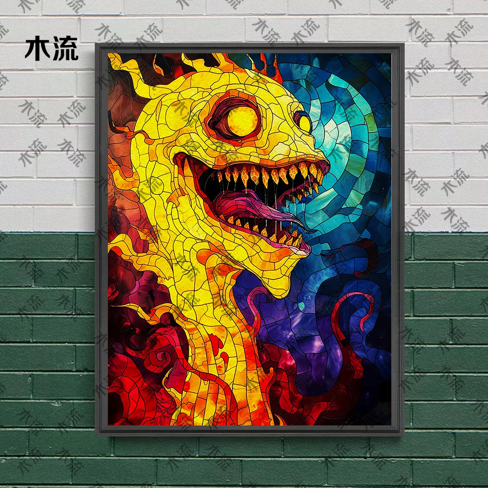 Stained Glass Horror Art,Poster And Print ,Creepy Scream,Abstract Wall Art,Gothic Canvas Painting For Living Room Decor,Unframed