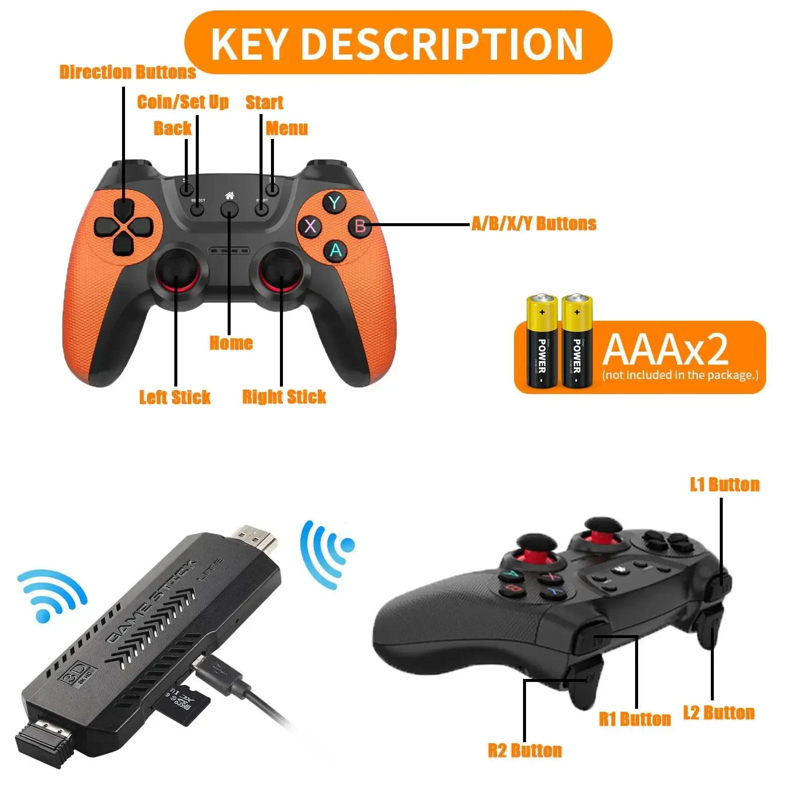 Upgraded X2Ultra Wireless Retro Game Stick 4K with 30,000+ Games 3D HD 2.4G Wireless Controllers TV 50 Emulator For PS1/N64/DC
