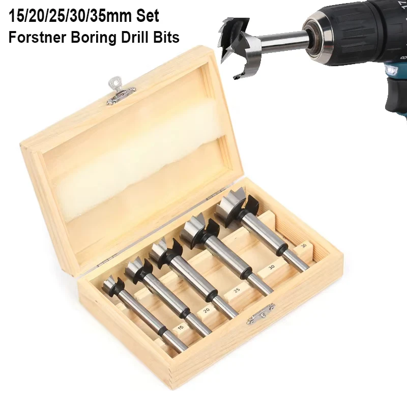 

5PCS/Set Forstner Boring Drill Bits Kit 8mm Round Shank Woodworking Self Centering Hole Saw Wood Cutter Tools 15/20/25/30/35mm