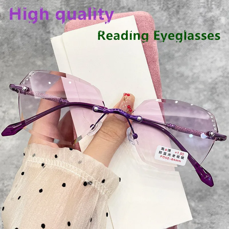 New Woman High Quality Rimless Reading Eyeglasses  Blocking Blue Light Gradient Antiblulet, Glasses Fashion