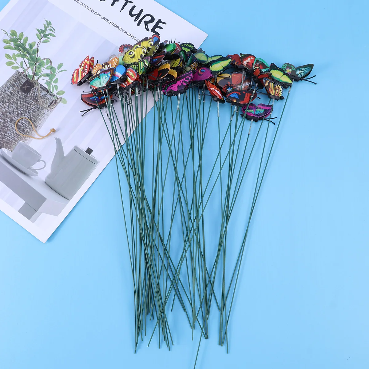 

50pcs Artificial Butterfly Sticks Outdoor Grassland Decor Boho Centerpieces Magnet Clip Wire Double Sided Plastic