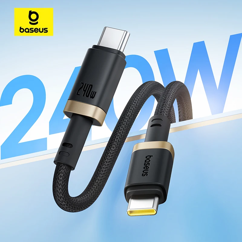 Cable USB C a Tipo C Baseus de 240W para iPhone 17 16 Pro Xiaomi Samsung, Cable de Carga Rápida para Huawei Macbook Laptop 5A