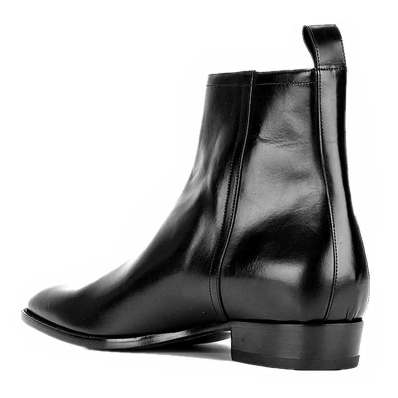 2023 New Autumn Men's Boot Pointed Black Genuine Leather Boots Men Zipper High Top Fashion Business, Party Boots Man, 38-46