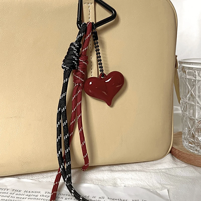 Love Shape Woven Rope Keychain Bow-knot Charm Pendant Keyring Jewelry For Women Gift Bag Decoration