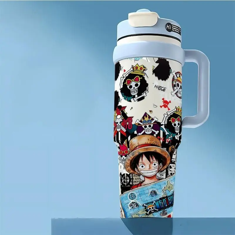 Neue One Piece Luffy Roronoa Zoro Thermosflasche mit Hochwertiger Farbgebung, Animations-Cartoon-Druck, Große Kapazität, Tragbare Studenten-Trinkflasche – Detail 6