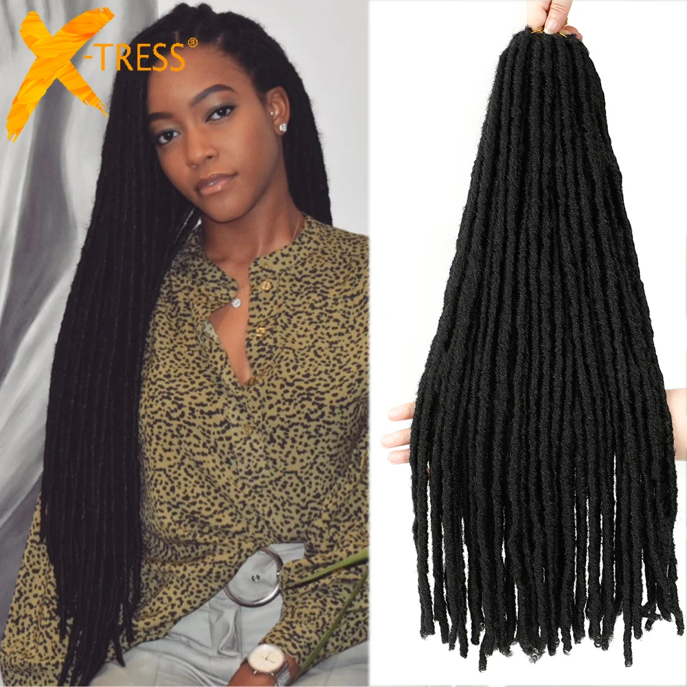 Synthetic Crochet Braiding Hair Extensions Dreadlocks Ombre Brown Colored X-TRESS Soft Straight Faux Locs Braids Hair For Women