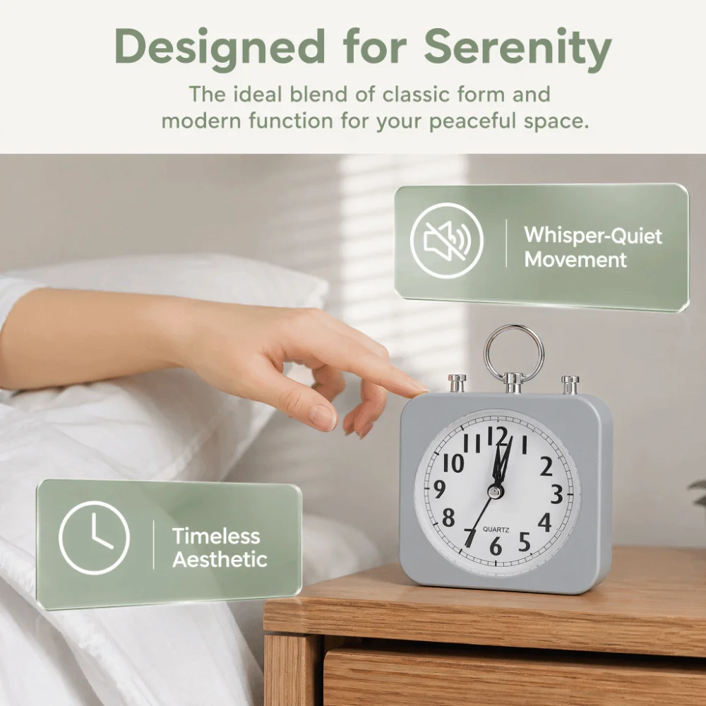 Plastic Dual Bell Desktop Alarm Clock 3.94inch Wide Readable Display Screen Plastic Bedroom Wake-up Clock Gray