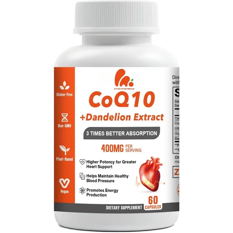 

Coenzyme Q10 400mg dandelion roots and black pepper - antioxidant supplements and energy production, 60 vegetable capsules