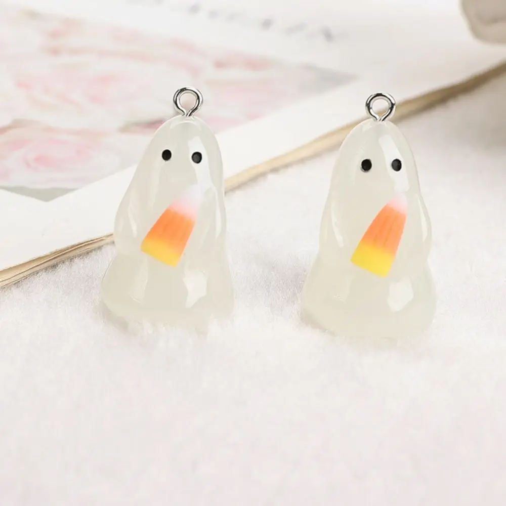

5pcs New Halloween 3D Ghost Pendant Necklace Jewelry Diy Making Resin Accessories Glow with Corn Candy Pumpkin Keychain Pendant