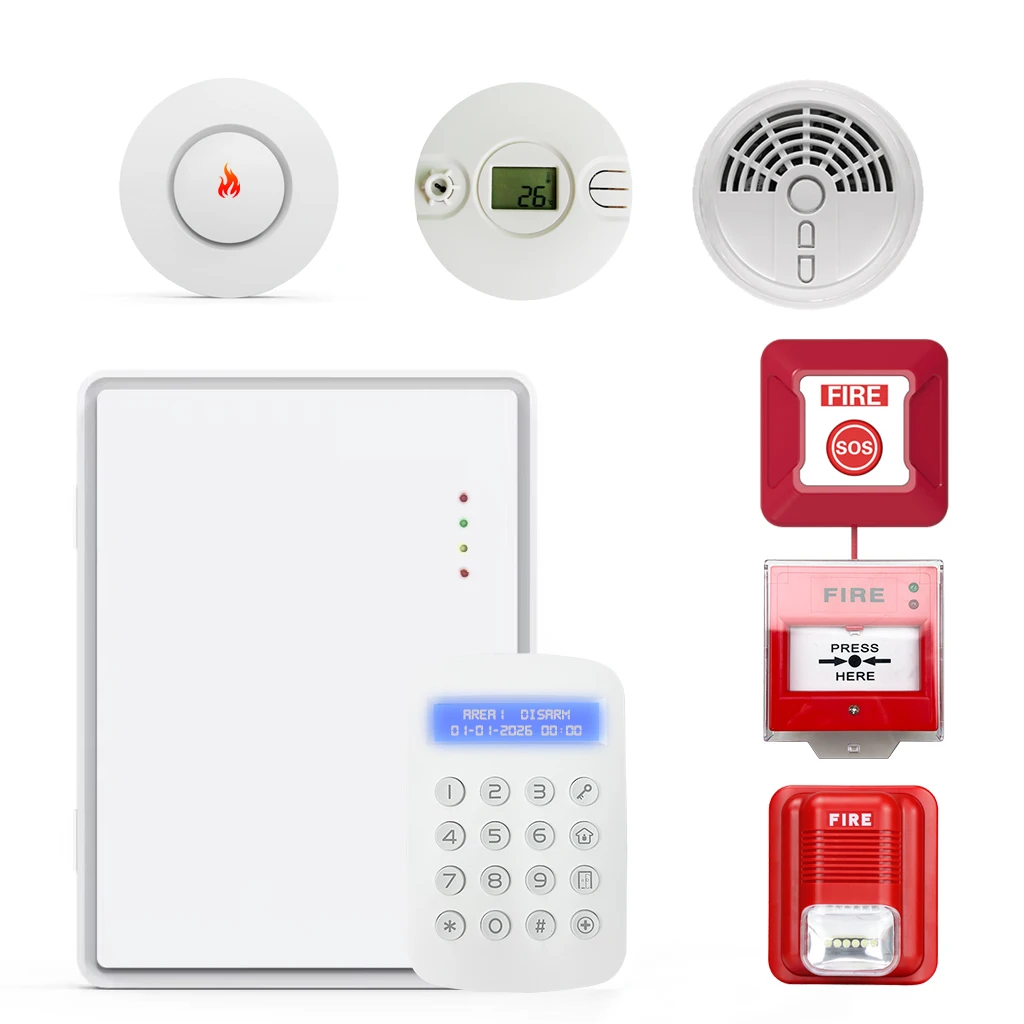 4G WiFi Wireless Fire Alarm Control Panel ABS IP Network Security System, Equipped with Smoke Detector