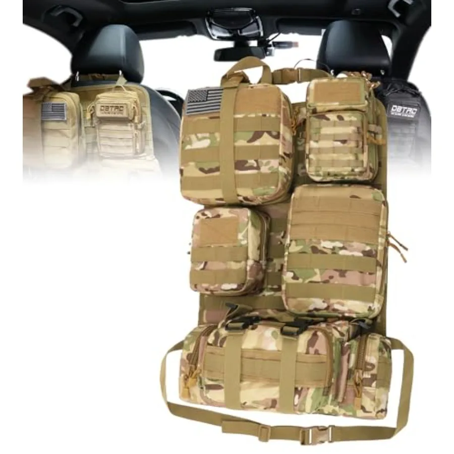 

Tactical Molle Car Seat Organizer Vehicle Back Panel with 5X Detachable Pouches, US Flag and Writable Reflective Patch for Cars