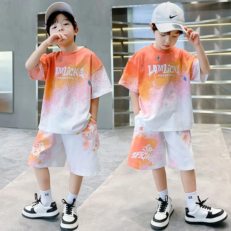 Children's Summer Set 2026 New Boys' Casual Letter Printed Quick Drying Short Sleeve Sport Two Piece Set