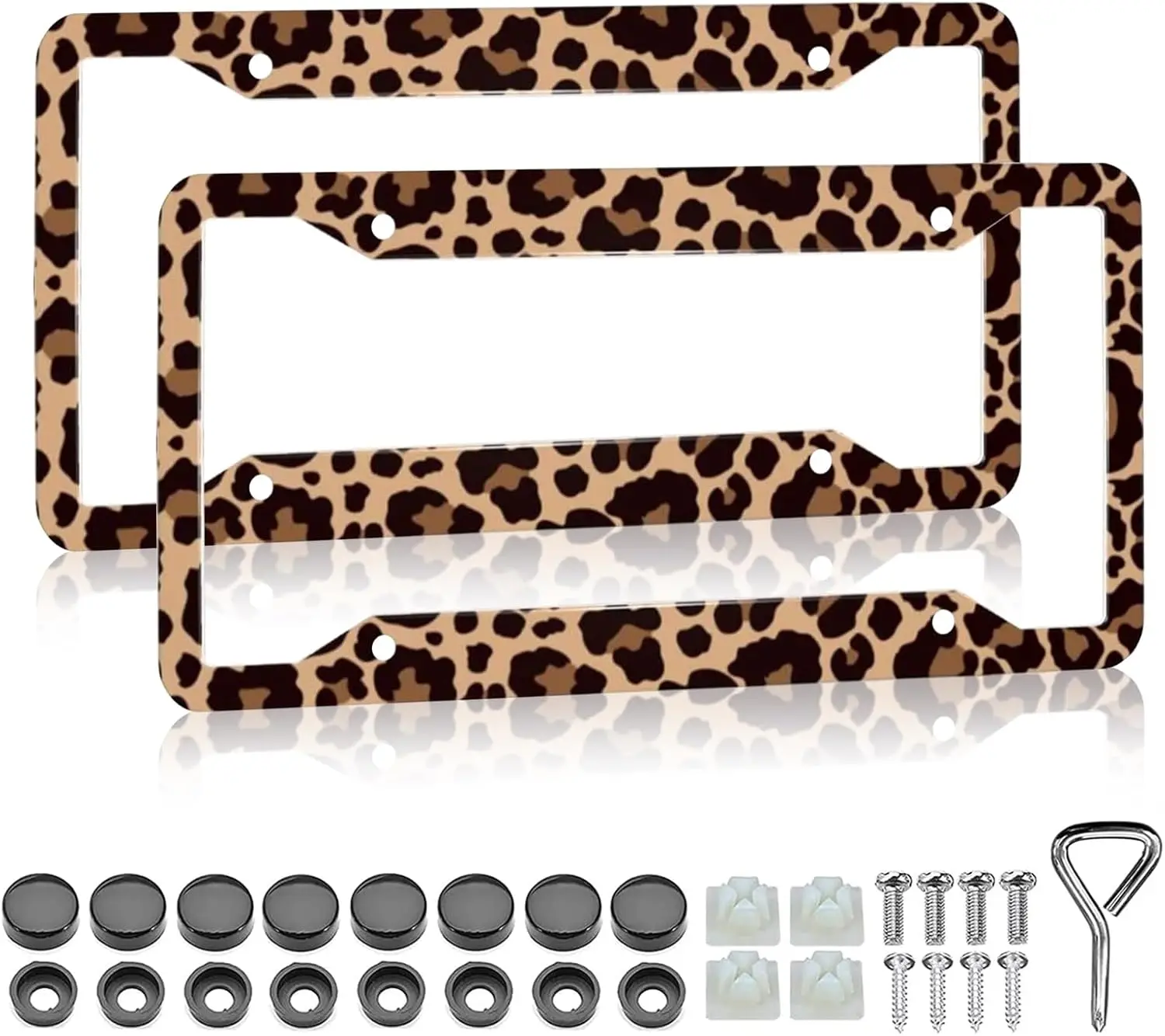 

2-Pack Leopard Print License Plate Frames, Animal Brown Cheetah Design for Standard US Canada Plates 12x6 Inch